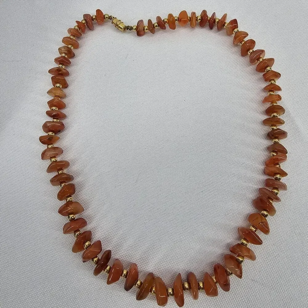 Vintage Stone Necklace Carnelian Agate Orange Nugget Beaded‎ 17.5
